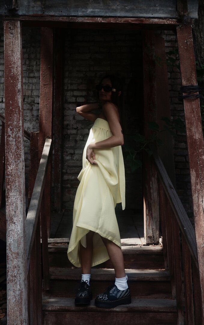 LIMITED EDITION/YELLOW CORSET DRESS WITH BELT