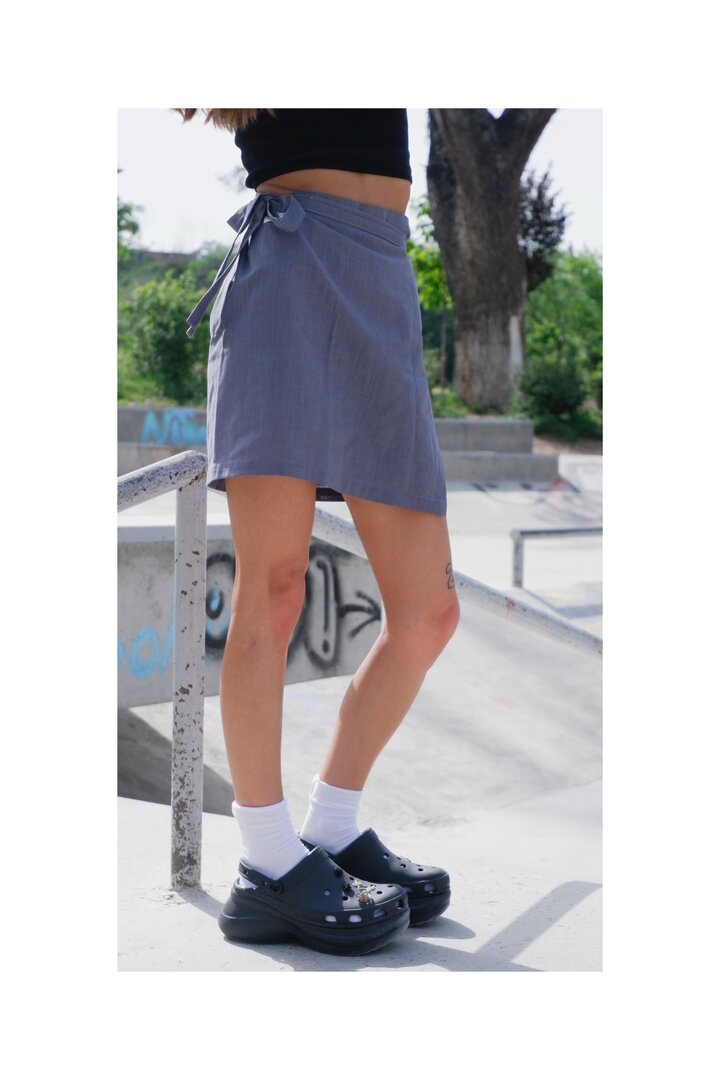 GREY SIDE TIE LACE SKIRT/SHORT